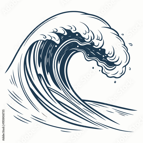 A powerful wave crashing against a rocky shoreline in a dramatic seascape Vector