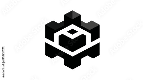 Modern geometric abstract 3D black and white symbol. Futuristic digital corporate technology logo concept design.