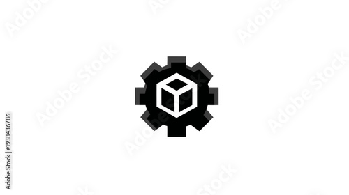 3D Product Configuration Icon with Gear and Cube Symbol for System Settings, Manufacturing, Engineering, and Component Module