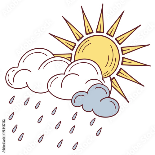 A vibrant illustration of a sunny day with rain and clouds Vector