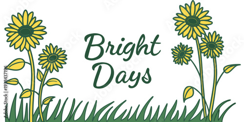 Bright days ahead with cheerful yellow flowers and green leaves Vector
