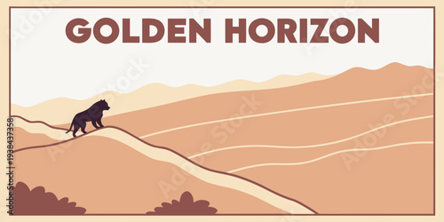 A lone silhouette of a person standing on a hill at sunset with mountains in the background Vector