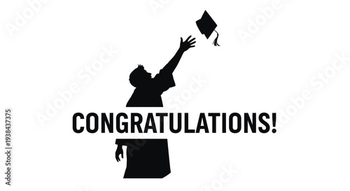 Silhouette of graduate tossing cap with congratulations text below high quality