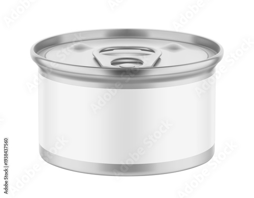 Hight realistic can mockup for preserved food, pet food. Vector illustration isolated on white and background. Easy to use for presentation your product, idea, design. EPS10.