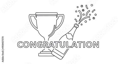 A line drawing depicts a trophy champagne and a congratulatory message