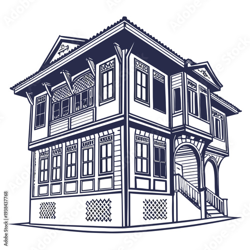 A detailed sketch of a large, historic building with intricate architectural features Vector