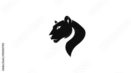 Elegant black panther or puma head in profile, a symbol of power, speed, and agility, isolated on white background.