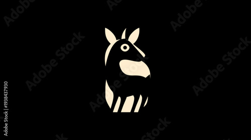 Cute minimalist vector illustration of a stylized zebra with an expressive face against a dark background, a simple animal graphic.