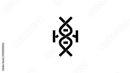Stylized abstract double helix DNA symbol, black on white background, representing genetics, biology, science, and medical research