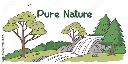 Pure nature scene with trees and a small stream Vector