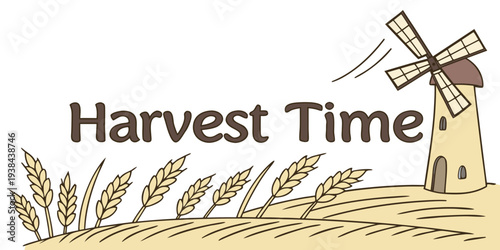 A rustic logo featuring a sheaf of wheat and the words harvest time Vector