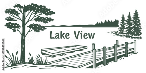 A serene landscape featuring a lake surrounded by lush greenery and mountains Vector
