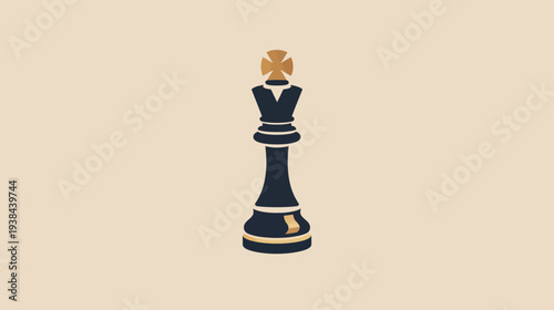 Isolated flat design of a black and beige colored chess king piece on a beige background