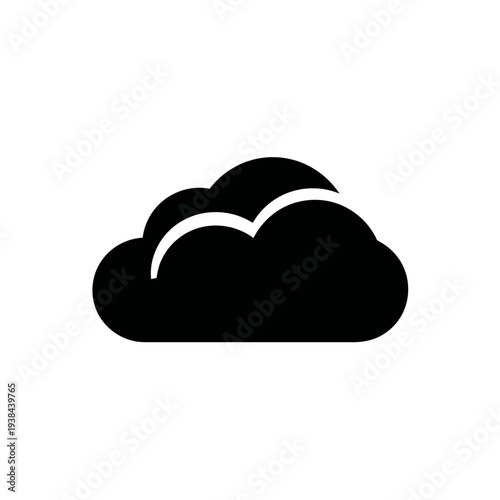 Solid black cloud icon with soft, rounded edges in the lower left of the frame