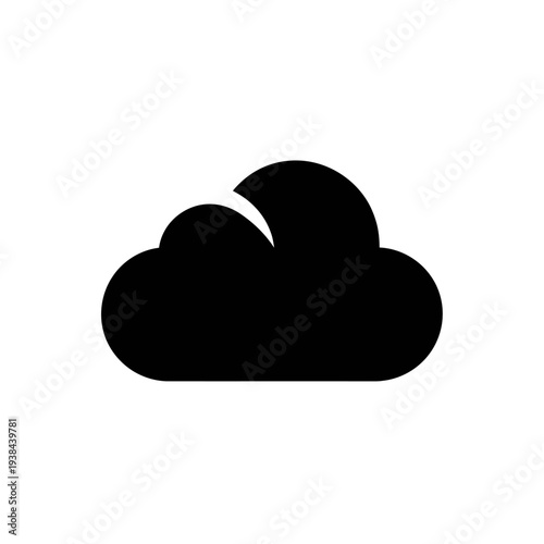 Single black cloud graphic on white background in simple, cartoonish style