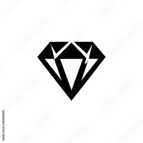 Stylized black diamond shape with facets and lines, centrally positioned on white
