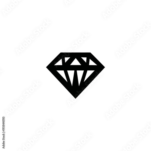 Bold black diamond illustration, facets outlined against a stark white background