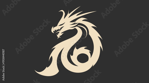 Stylized illustration of a dragon silhouette on a dark gray background