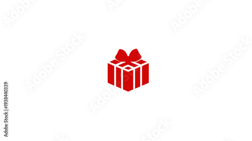 Red gift box icon with a bow, perspective view, isolated on white background