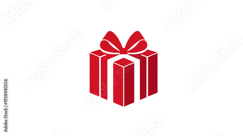 Isolated isometric gift box illustration with red bow on white background