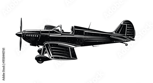 Vintage world war two airplane depiction in a striking black silhouette