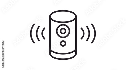 Clean black line vector icon of a smart speaker, representing voice assistants, home automation, wireless audio, IoT devices, and modern technology. Minimalist and contemporary design ideal for UI, UX