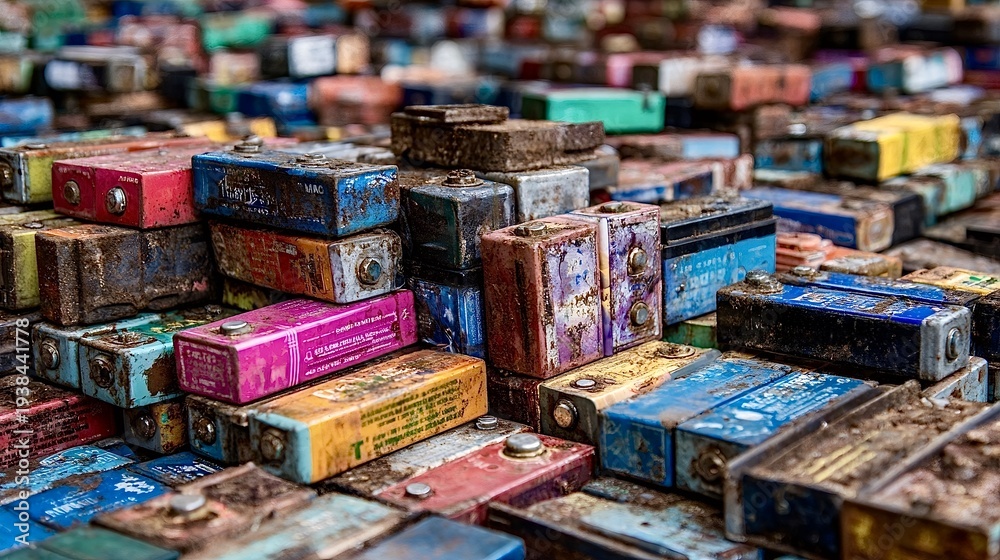 Fototapeta premium Old corroding batteries creating toxic waste and pollution
