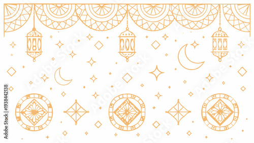 Intricate mandala patterns with symmetrical geometric and floral designs in gold color