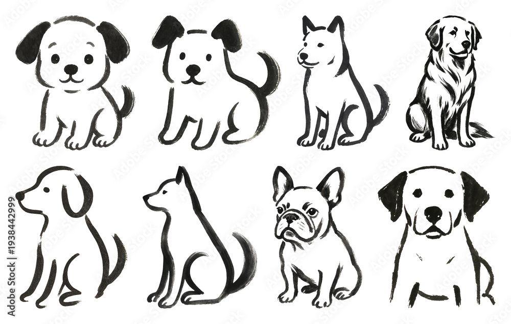 Obraz premium PNG Adorable hand-drawn dog illustrations on transparent background