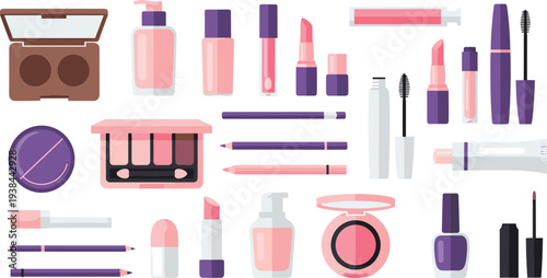 Professional Cosmetic and Beauty Product Set Featuring Eyeshadow Lipstick Foundation and Mascara