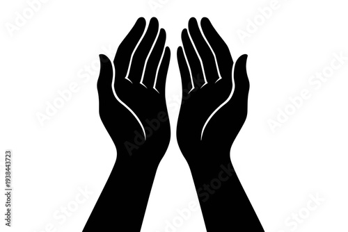 Vector illustration of hands raised in prayer or praise, symbolizing spirituality, religion, and faith in a simple graphic design