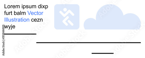 Digital design, web interface, data storage, technology, cloud computing, placeholder. Scene features a cloud icon, running figure and placeholder text. s digital design and web interface concepts