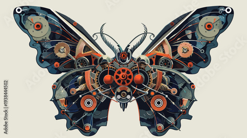 Steampunk butterfly illustration detailed gears and mechanical wings design