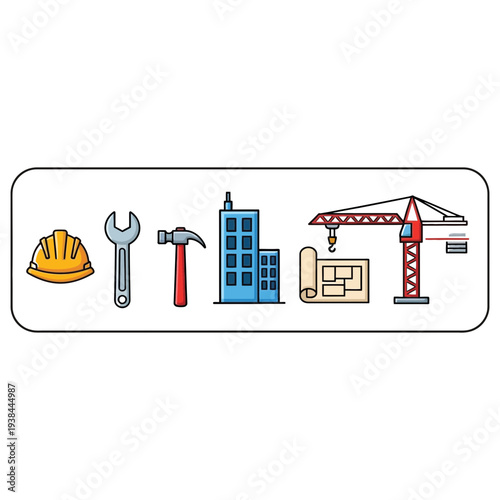 Construction icons including hard hat silhouette on transparent background icon