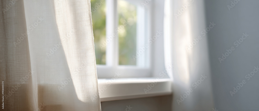 Fototapeta premium Soft light through sheer curtains window