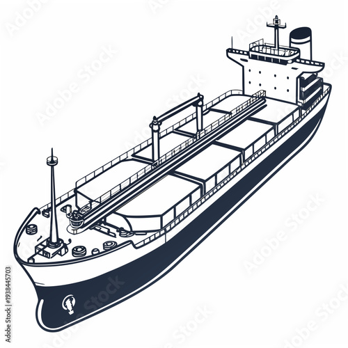 Large cargo ship sailing on calm waters with containers and cranes. Vector