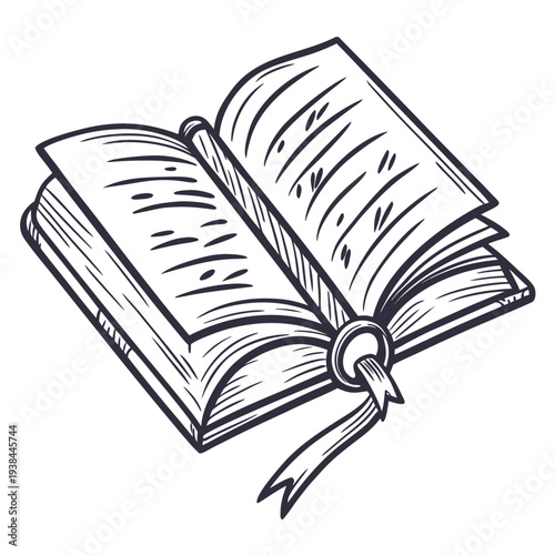 An open book with a ribbon bookmark, inviting readers to explore its pages. Vector