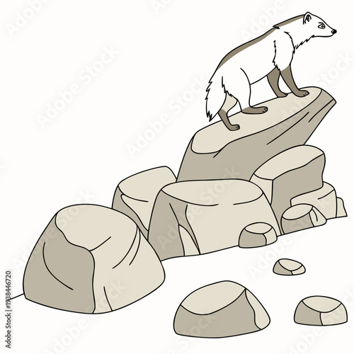 A whimsical illustration of a small creature playing with rocks on a beach Vector