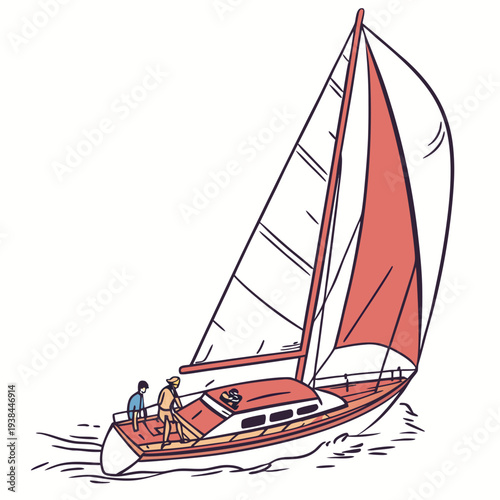 A serene sailboat gliding through calm waters under a clear blue sky Vector