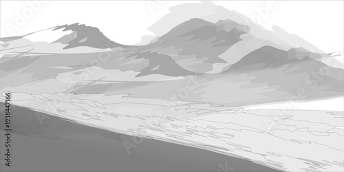 Abstract hand drawn landscape art wallpaper. Scenery art background, canvas painting, carpet pattern art illustration.