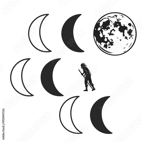 Astronaut observing the moon phases with earth in the background Vector