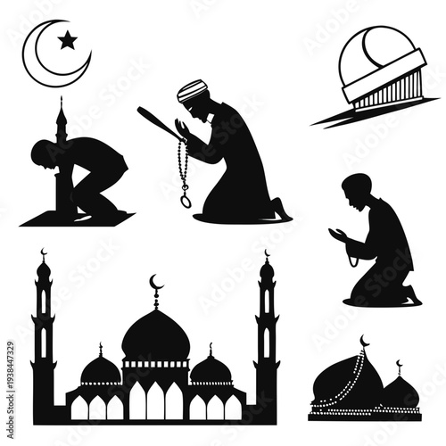 Illustration of islamic religious practices and symbols Vector