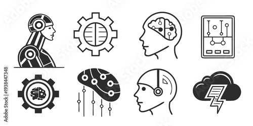 Illustrations of various brain functions and technologies Vector