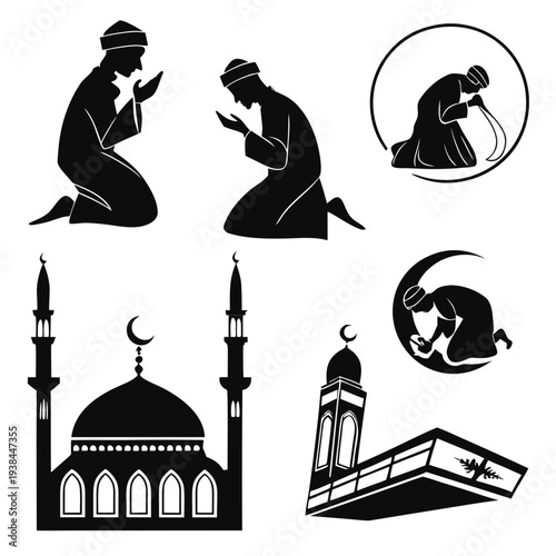 Depiction of islamic prayer times and the call to prayer Vector