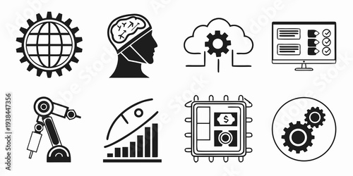 Icons representing various aspects of technology and industry Vector