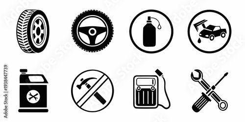 Various icons representing car maintenance and repair tasks Vector