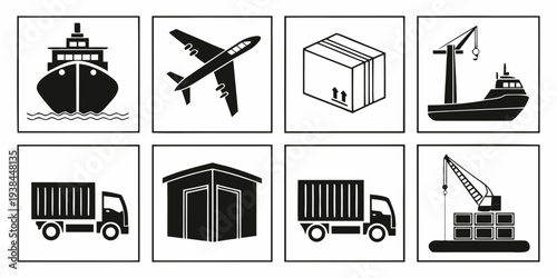 A collection of diverse transportation and storage icons Vector
