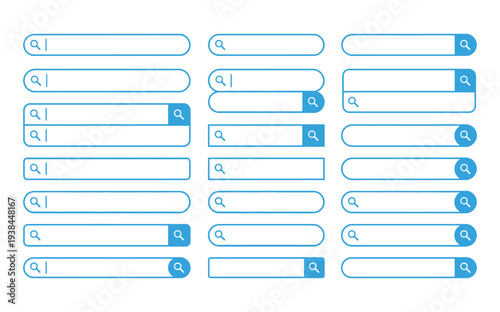A digital illustration of multiple search bars on a white background