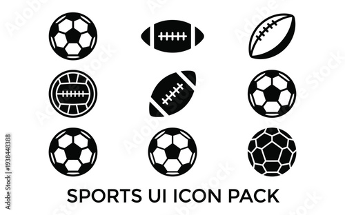 A collection of sports icons featuring various balls on a white background