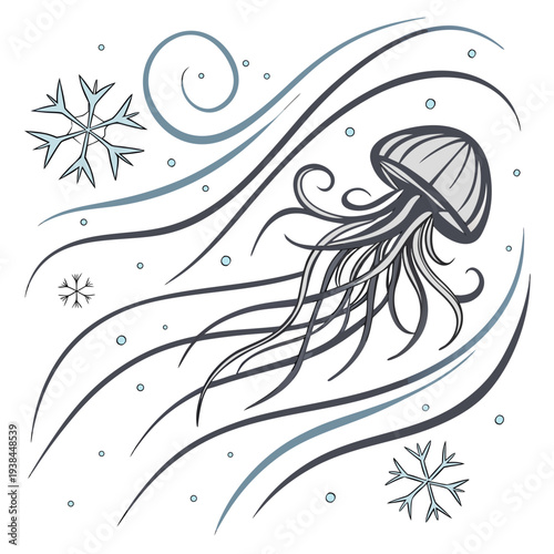 A beautifully illustrated jellyfish swimming gracefully in a vibrant underwater scene. Vector